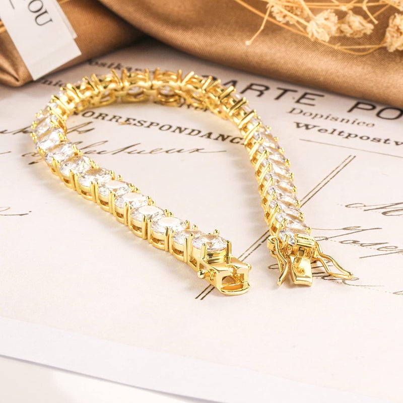 Gemsme 5MM Tennis Bracelet for Women Men, 18K Gold Plated 5mm Round Cubic Zirconia Classic Tennis Bracelets,7.5 inch - Image 4